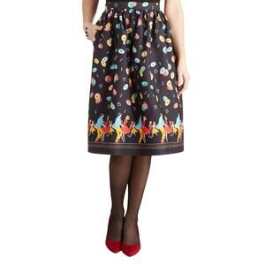Modcloth Black Sock Hop 50s Black Record Dancing Couple Knee Length A-Line Skirt
